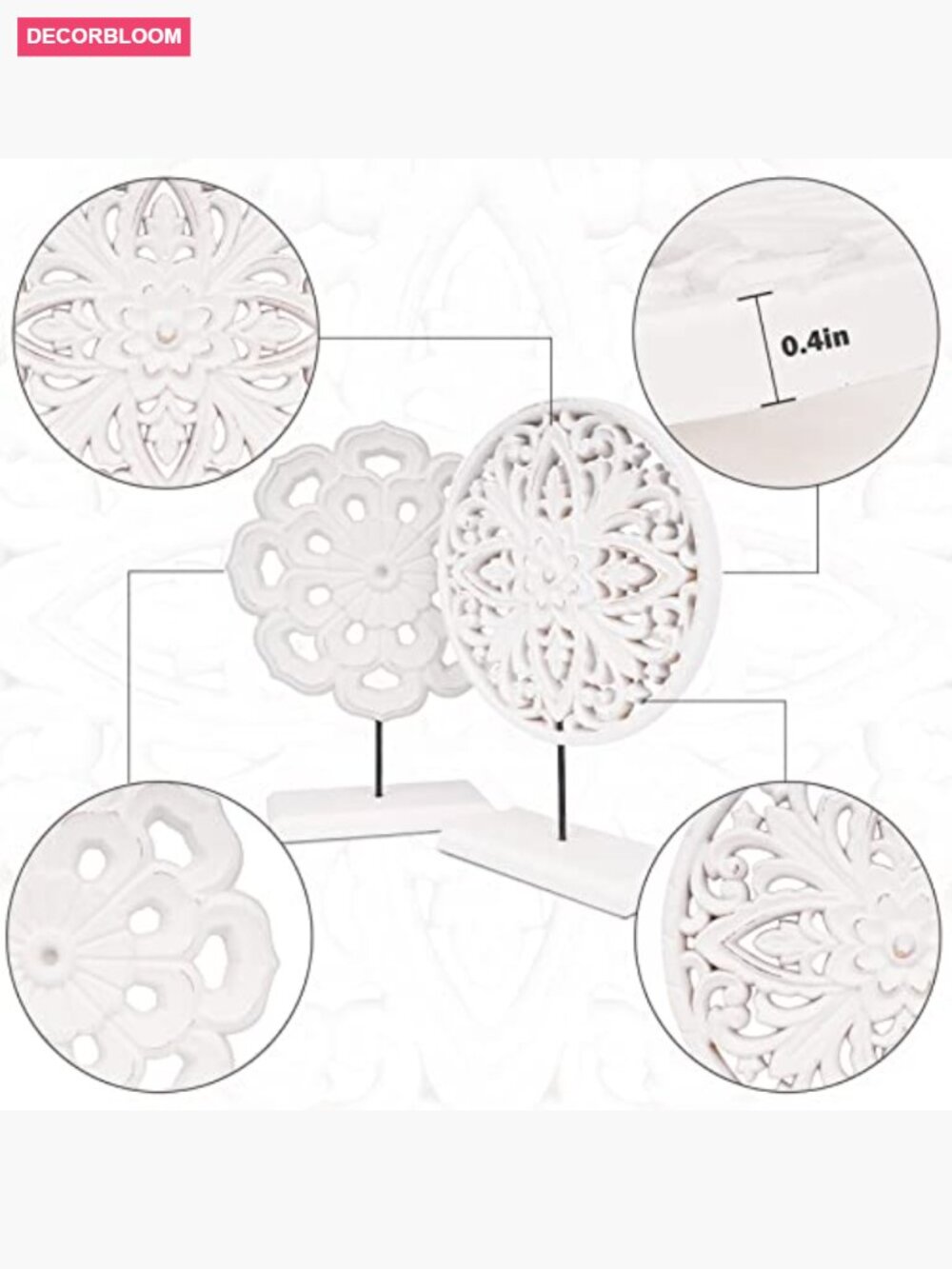 Set of 2 Wooden Carved Cutout Flower Medallion Sculptures - Picture 4 of 7